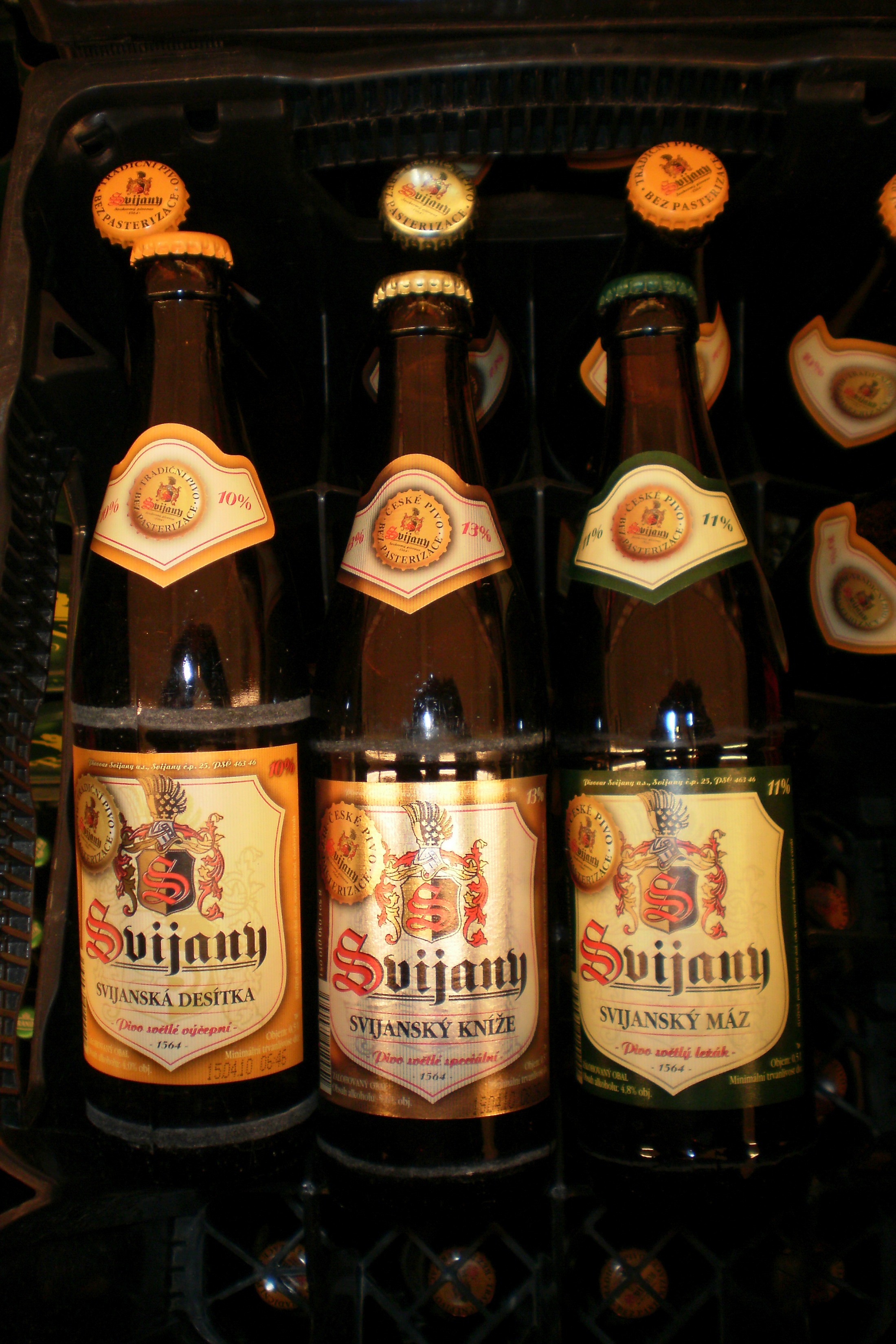Several Svijany Czech beers representing different named strengths.