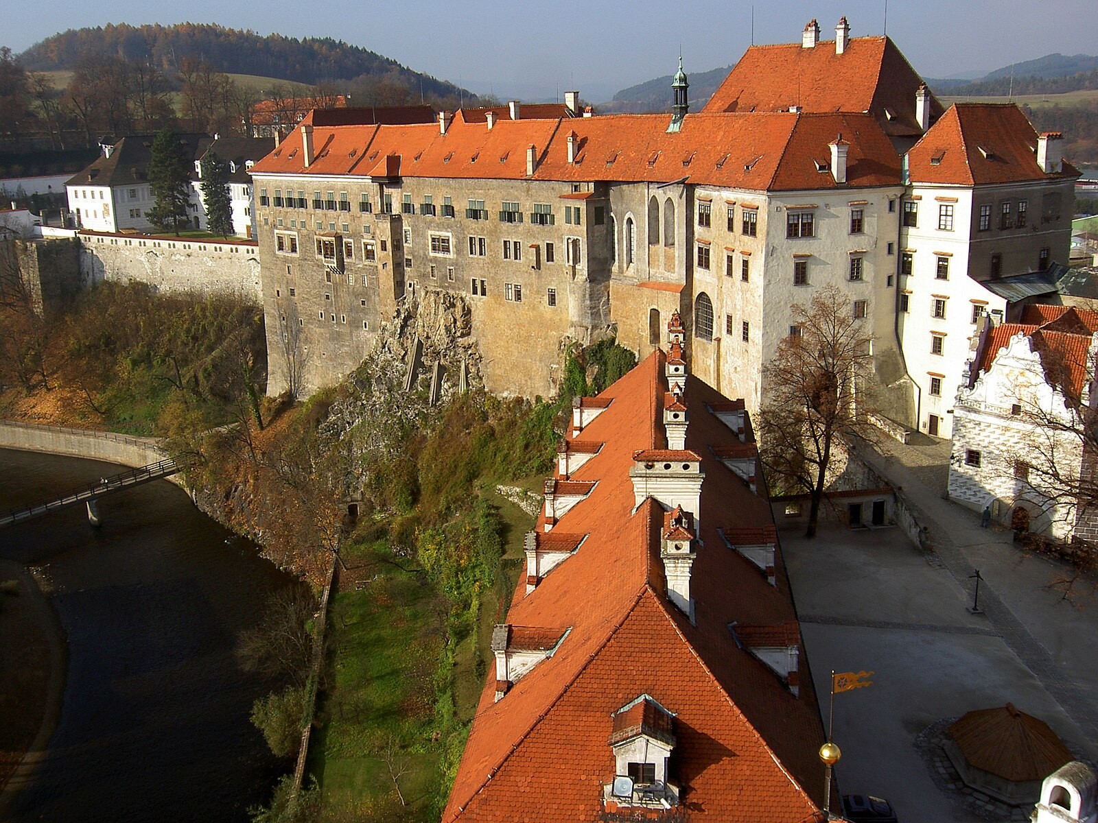 Český Krumlov Castle and its distinctive tower in the historic town setting.
