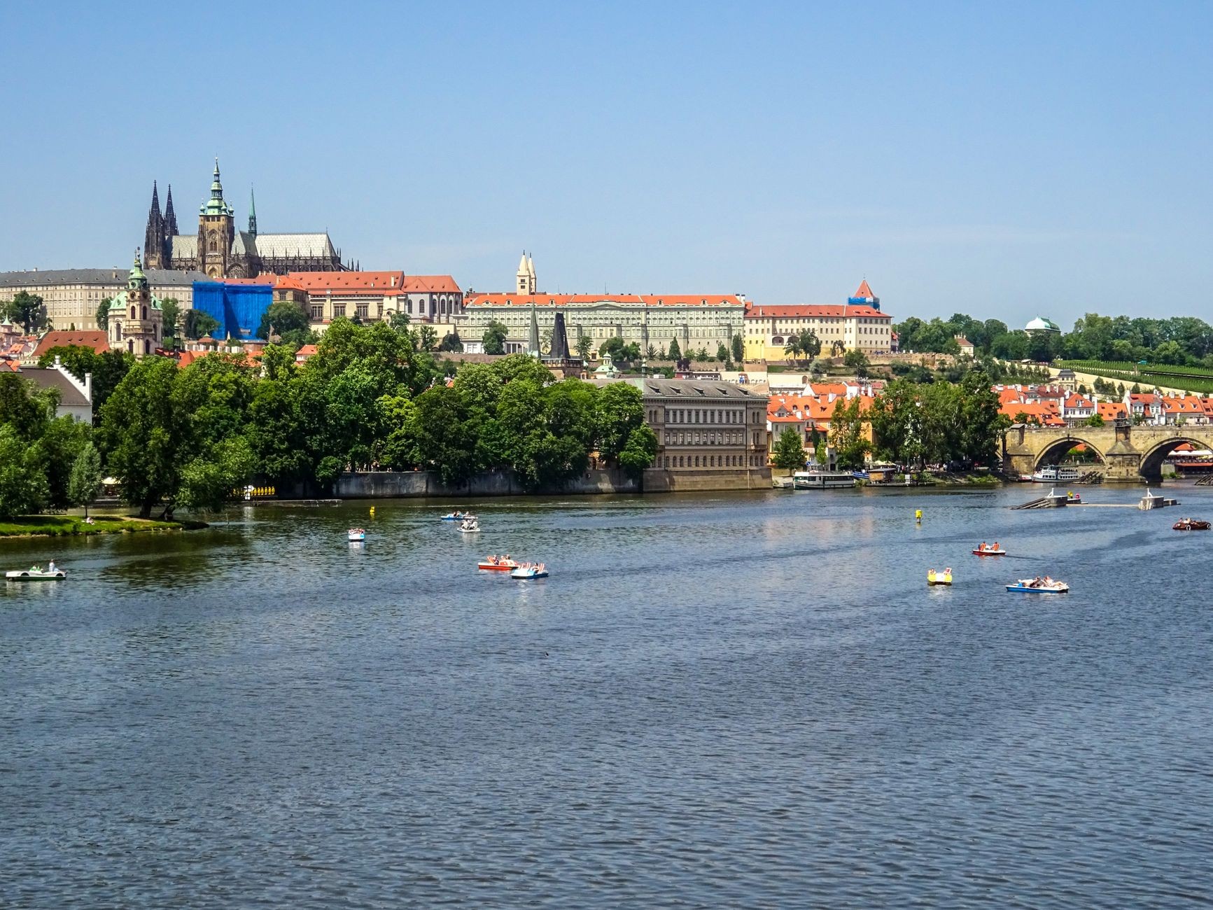 Aerial Vltava/Prague Castle view suitable for an overview itinerary.