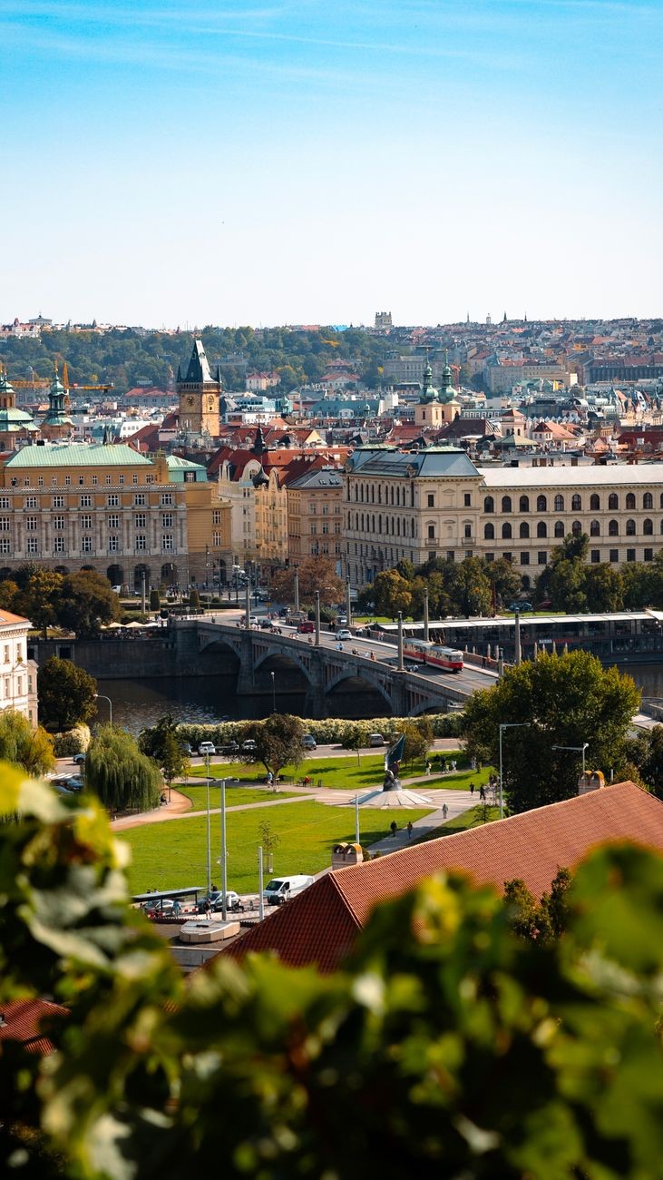 Open public riverside/park landscape in Prague.