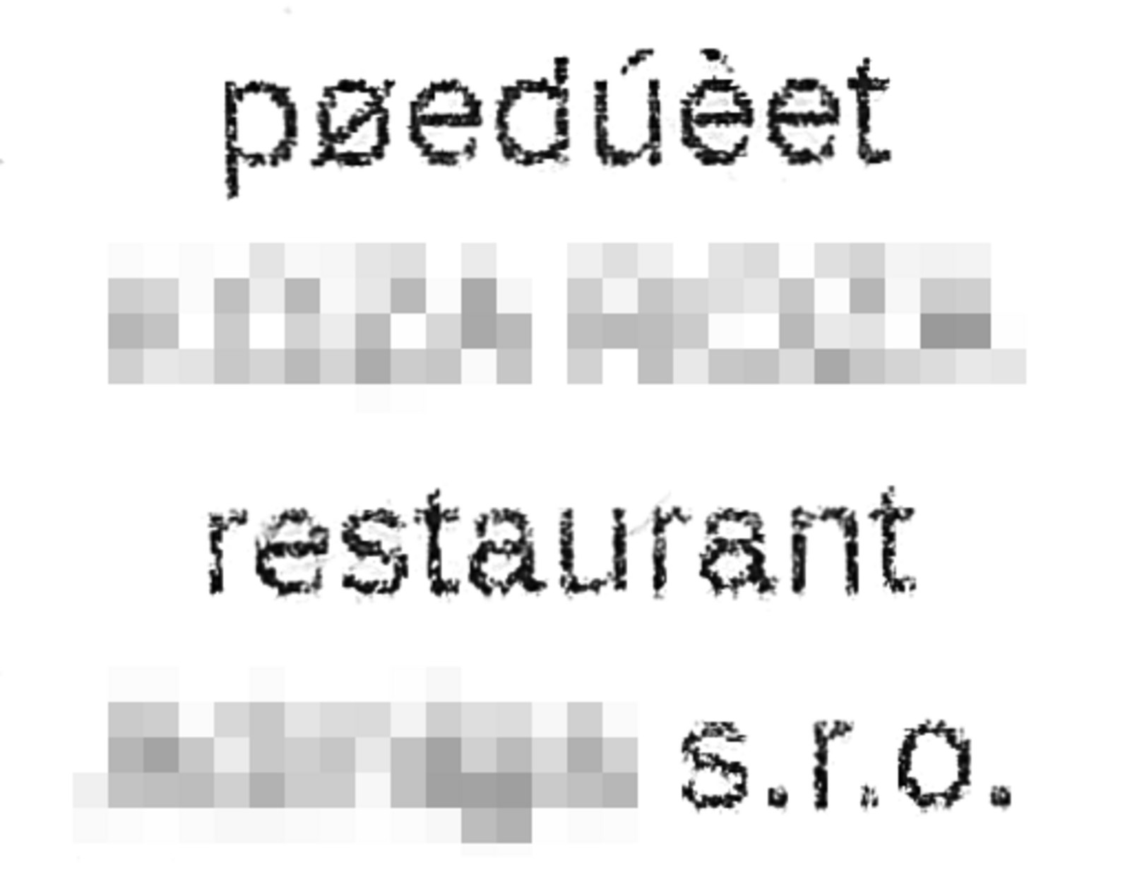 Czech restaurant “předúčet” (pre-bill) with restaurant/amount layout visible and identifying business details obscured.