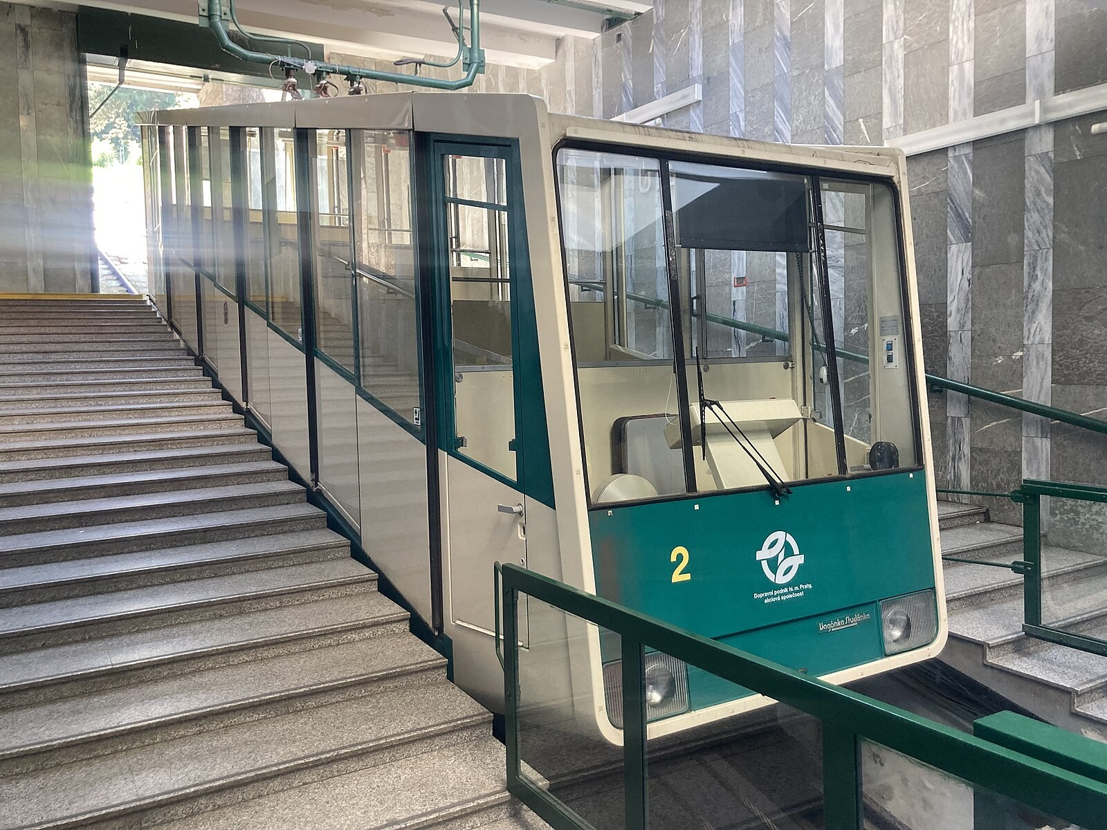 Petřín funicular at Újezd station, a family-friendly ride/transport attraction.