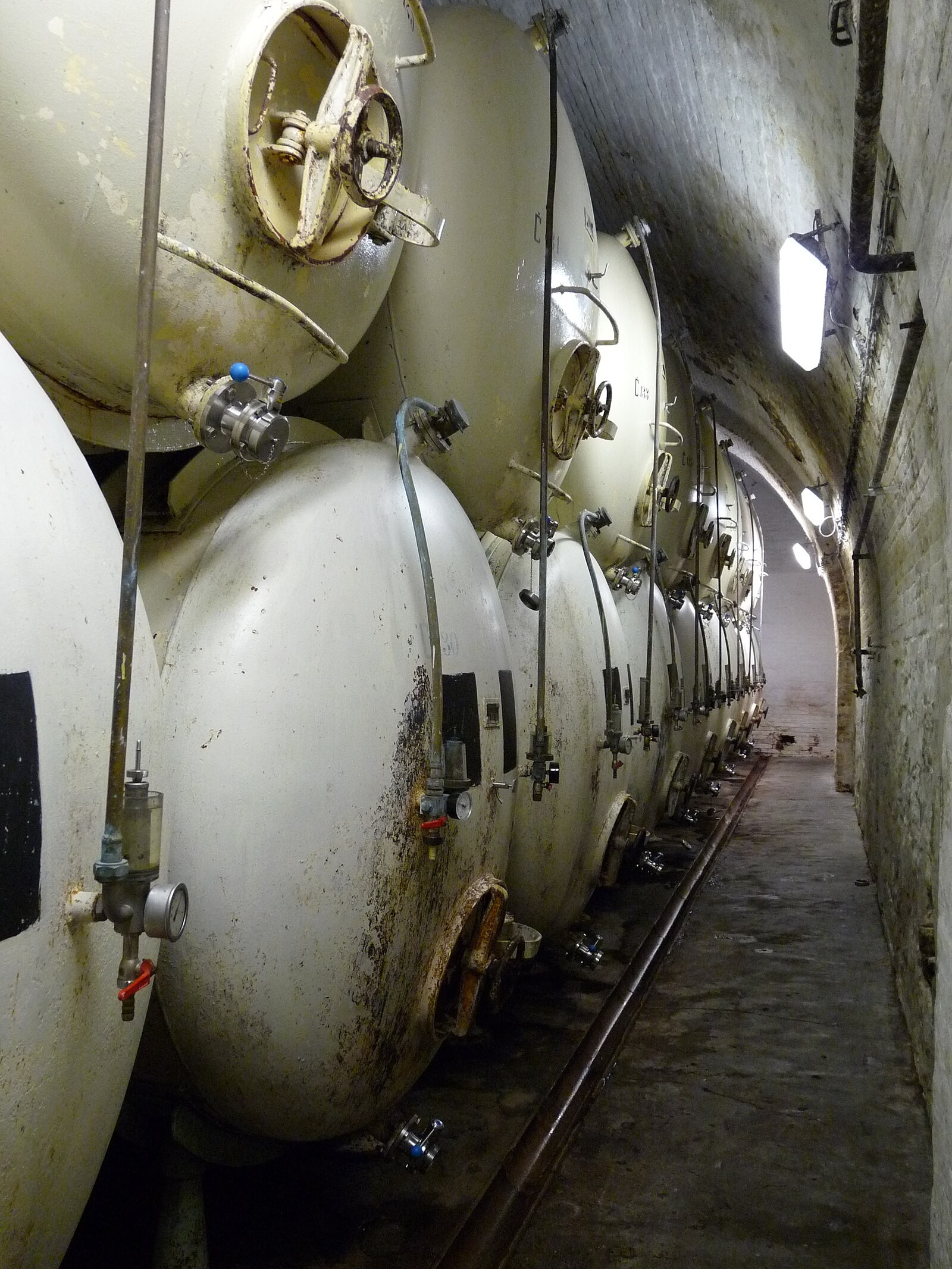 Lager tanks inside Třeboň brewery.