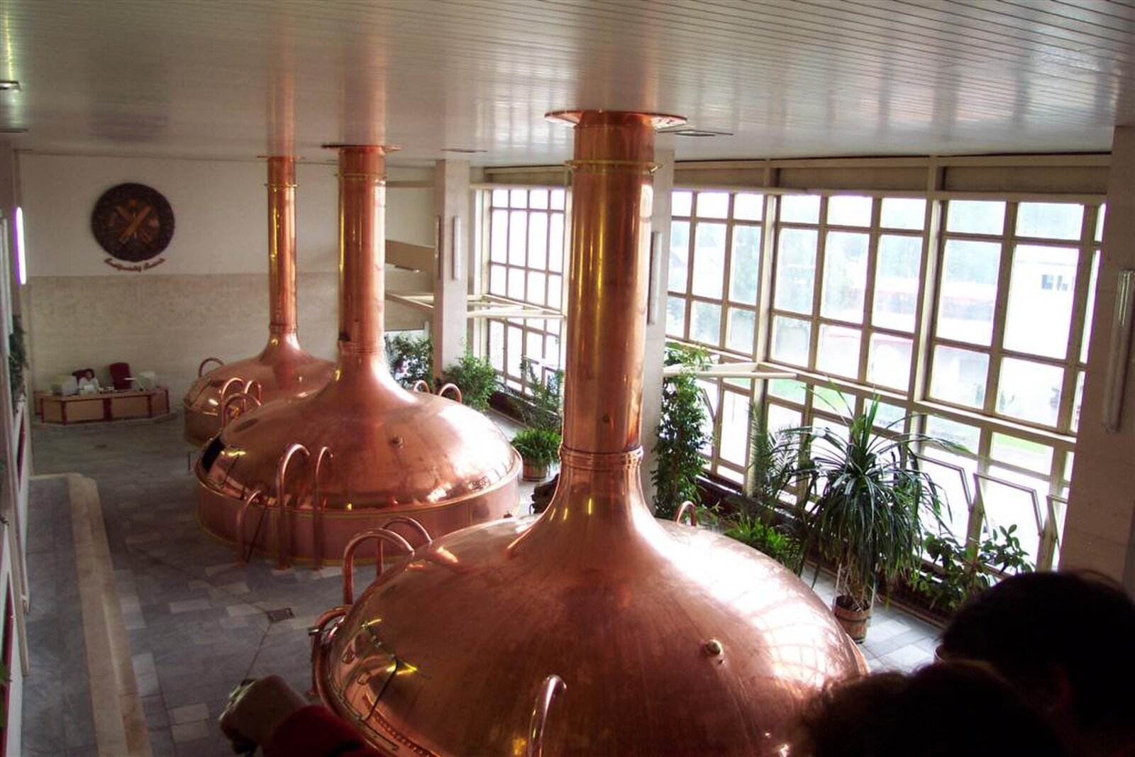 Large beer vats/tanks in a Czech brewery.