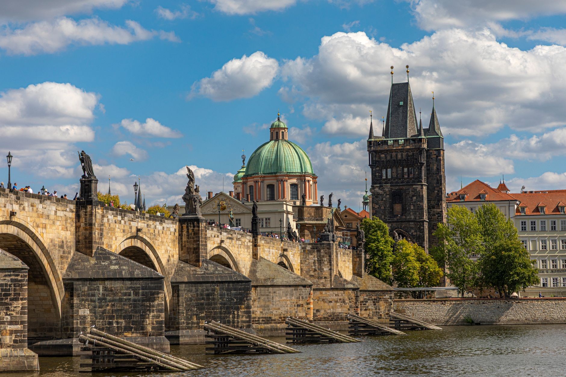 Charles Bridge with Prague’s historic architecture.