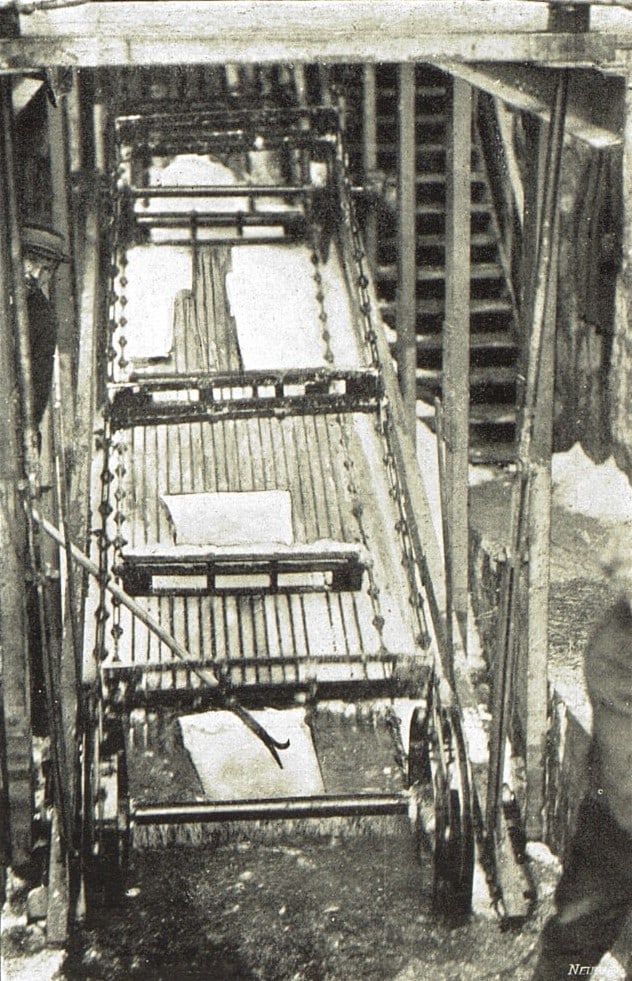 Archival transport of ice floes toward the iceworks, showing how winter ice was handled.