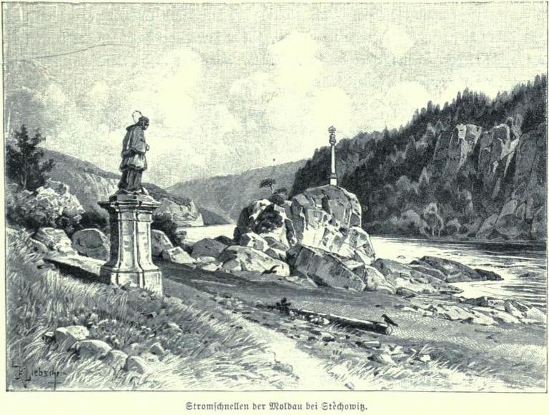 1896 historical depiction of the St John Rapids before inundation.