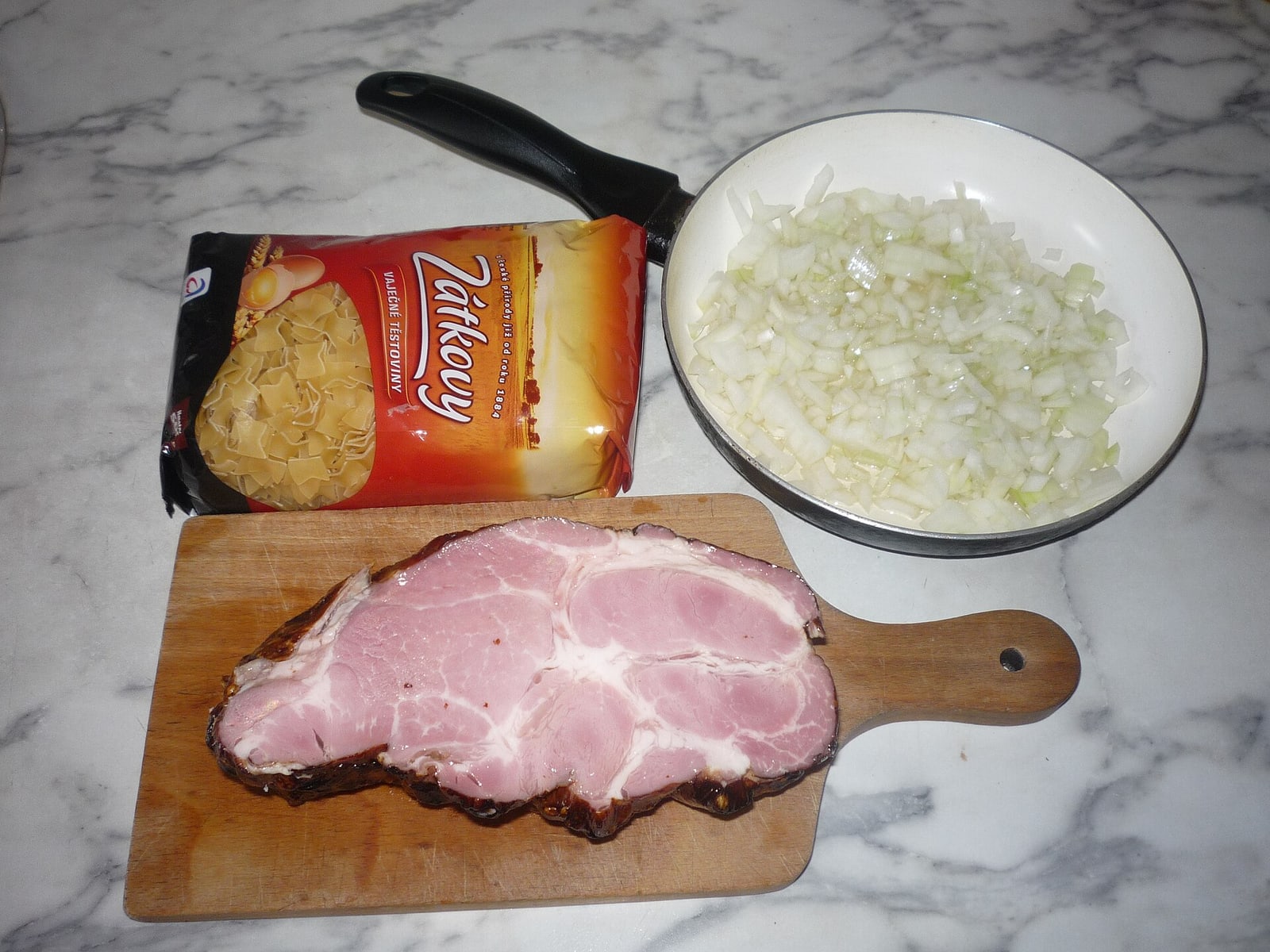 Basic ingredients laid out before making šunkofleky, distinct process visual.
