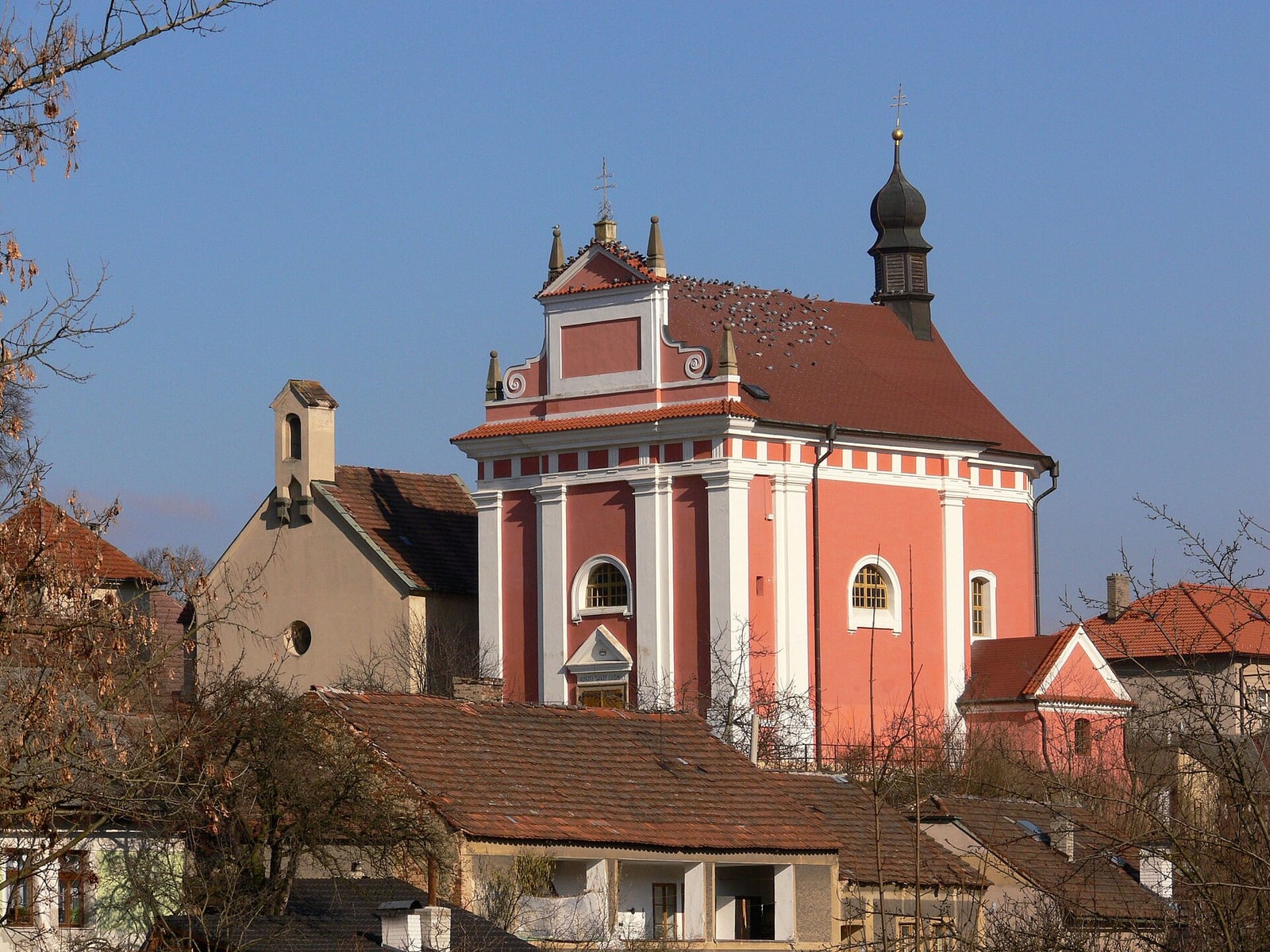 Church of St Ludmila in Tetín with the Romanesque Church of St Catherine beside it.