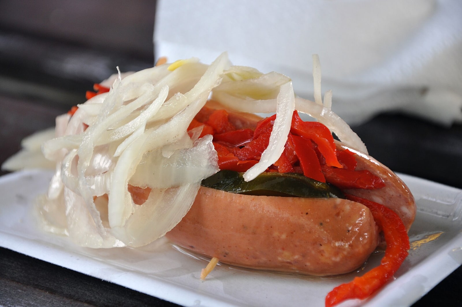 Czech utopenec: marinated sausage with onion/pepper in vinegar brine.