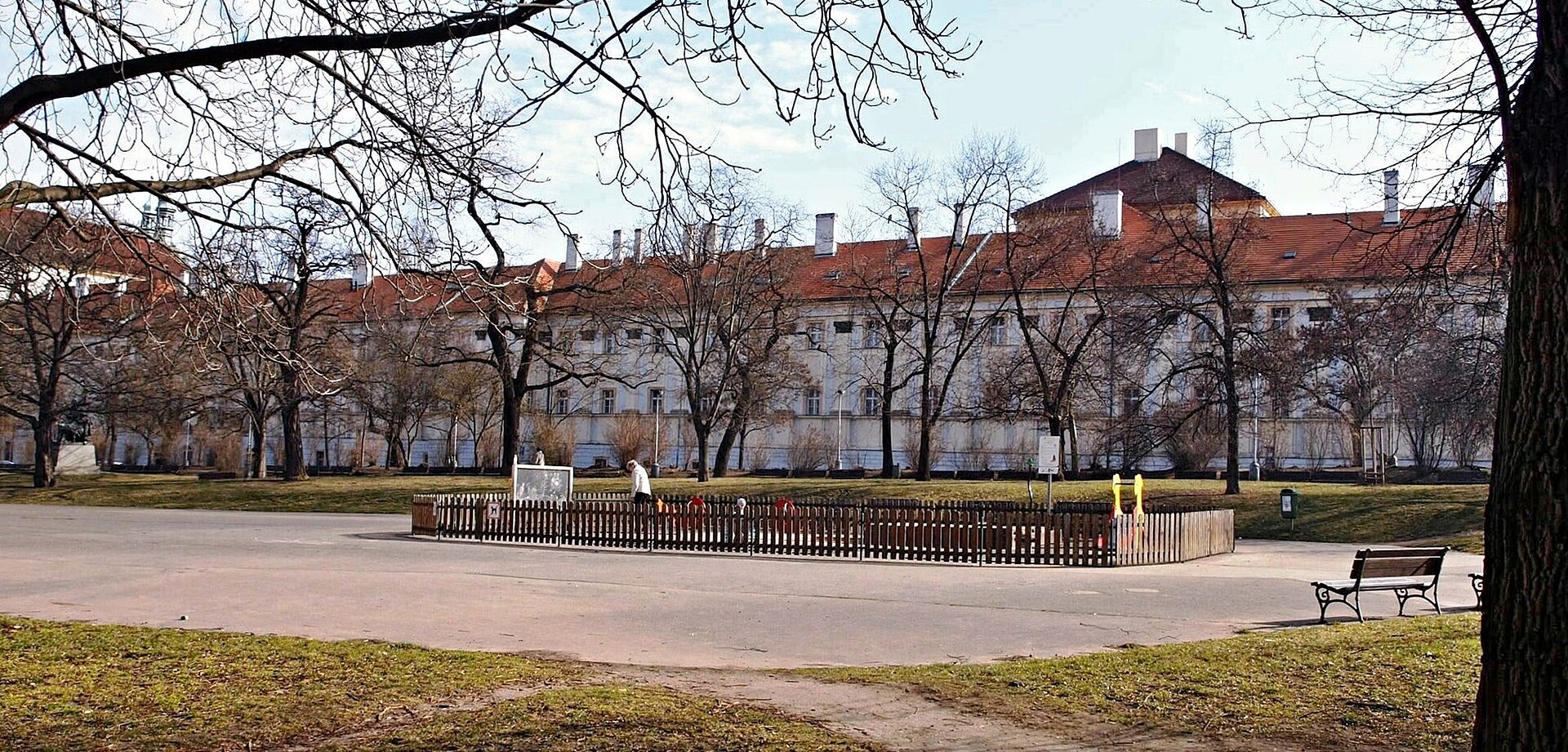 A broad view of Karlovo náměstí in Prague.