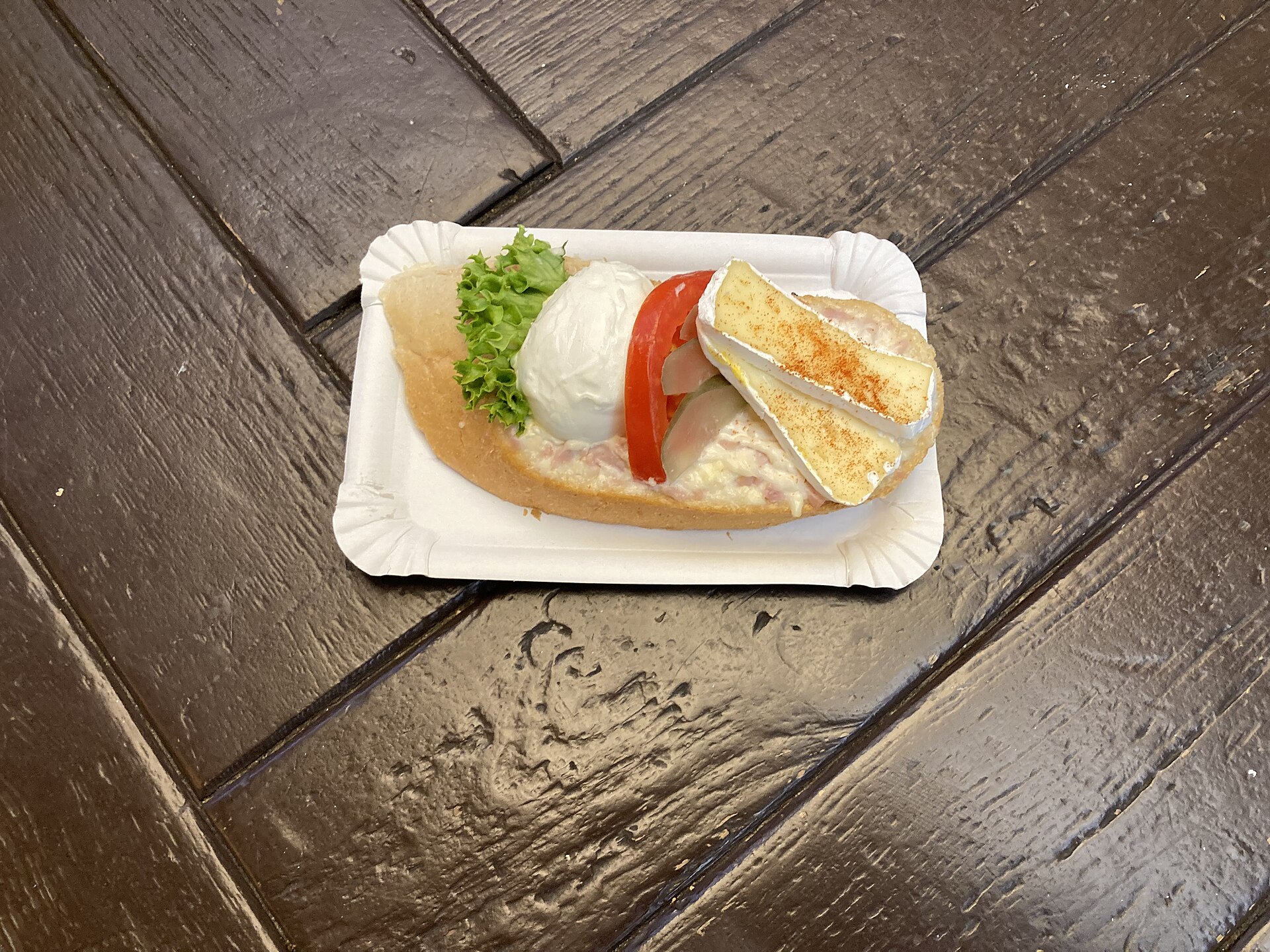 A second real Czech chlebíček with cheese and egg toppings on open bread.