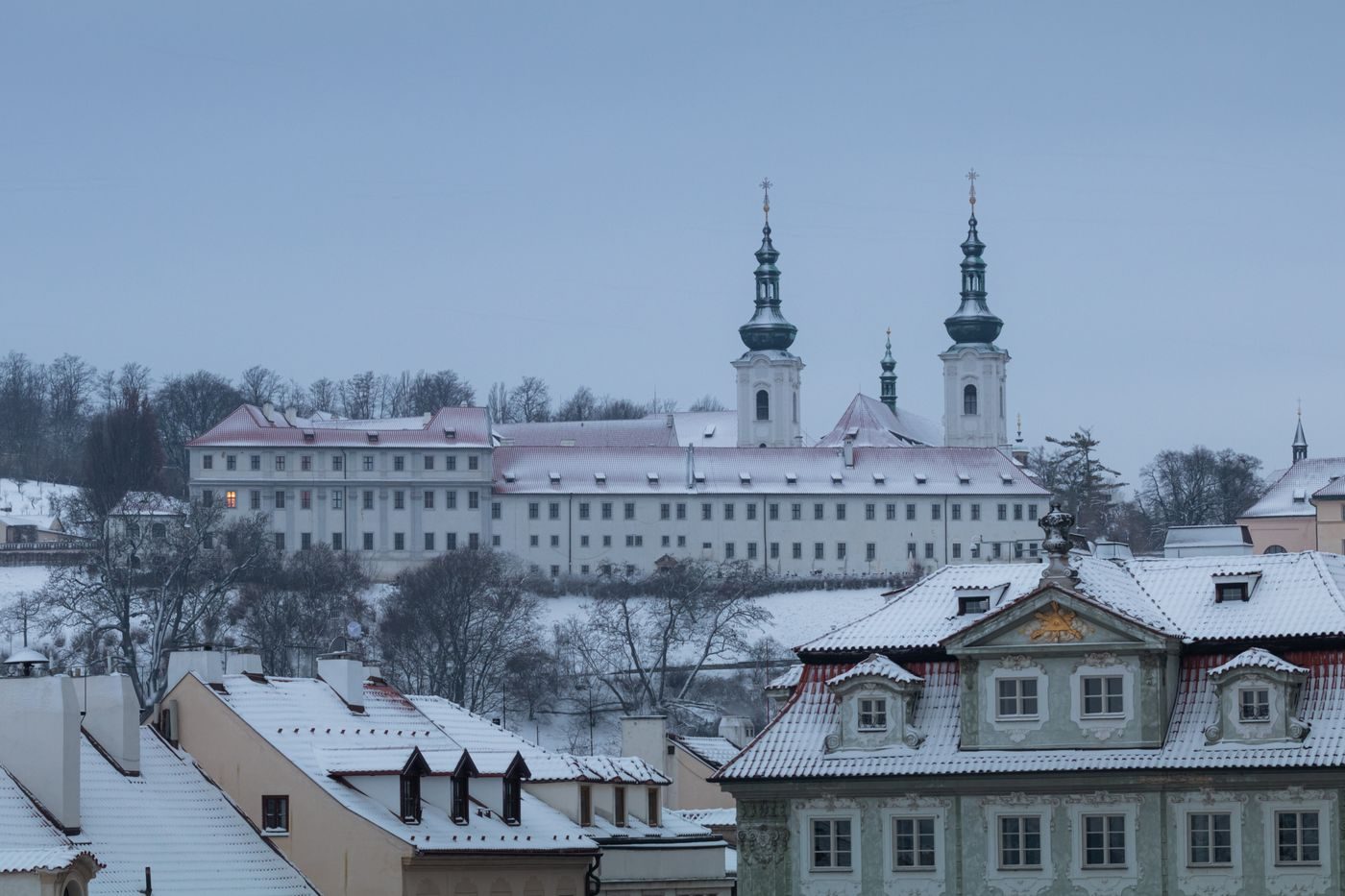 Exact Strahov Monastery exterior is visibly established in Prague.